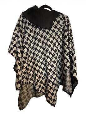 Anne Klein Black and White Houndstooth Poncho Cape Shawl with Turtleneck Size M